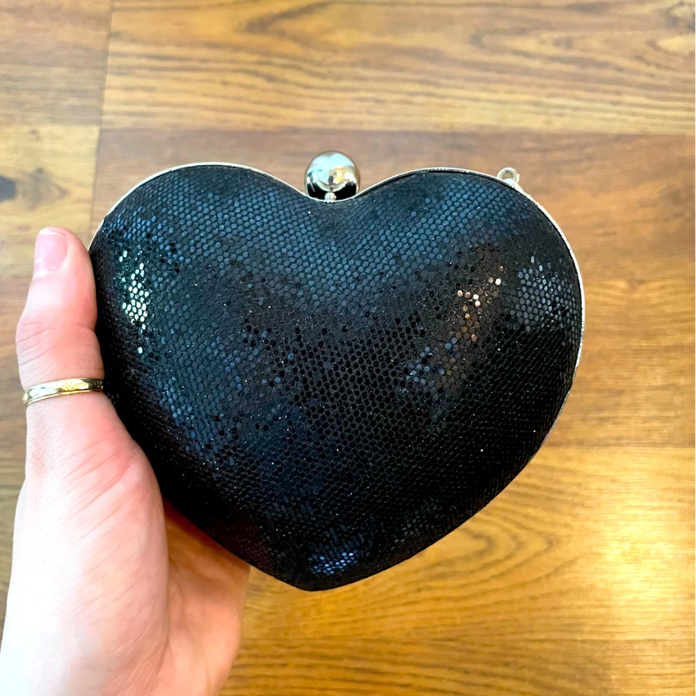 Sparkly black heart shaped Clutch